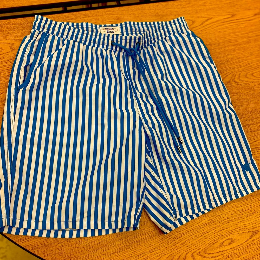 Beach Bros XL Swim Trunks Mesh Lined Blue stripes